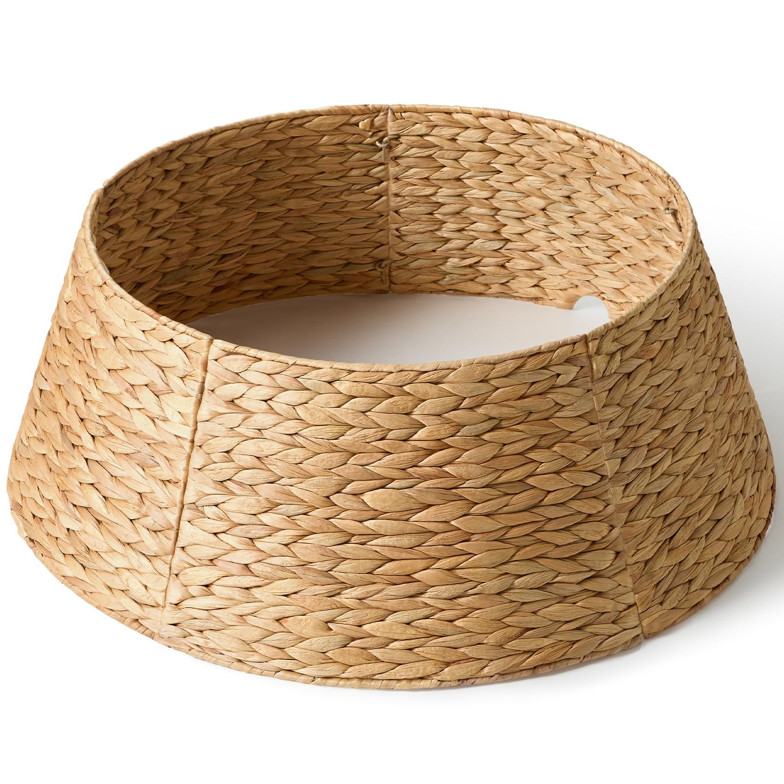Photo 1 of 28in Christmas Tree Collar - Woven Hyacinth Tree Collars for Artificial Trees - Rattan Rustic Farmhouse Basket for Tree Base Cover with Cord Cut-Out for 6ft 7.5ft Tree (Natural)