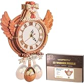 WDPINTU 3D Wooden Puzzles Clock - Easter Chicken Design - DIY Mechanical Pendulum Clock Kit for Adults - Unique Home Decor &amp; Gift Idea