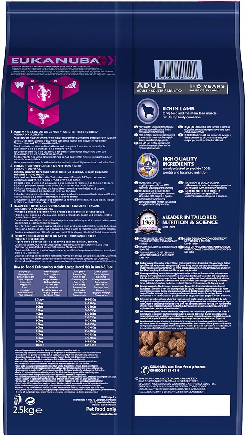 Eukanuba Complete Dry Dog Food for Adult Large and Giant Breeds with Lamb and Rice 2.5 kg, Lamb&Rice, 2.5 kg (Pack of 1) - Image 4