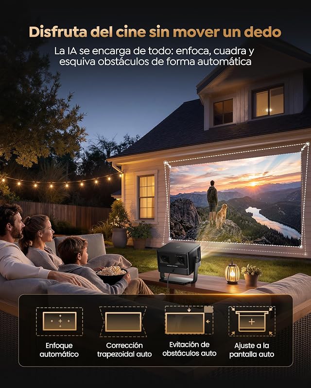 Proyector 4K | 2500 ANSI Ultra Brillante | VIDAA OS Rápido y Fluido | Dolby Audio 56W | Proyector Exterior para Cine Jardín, FHD 1080P Nativo, Enfoque Automático IA, HDMI 2.1, HDR10, Cine en Casa — foto 8 de 8
