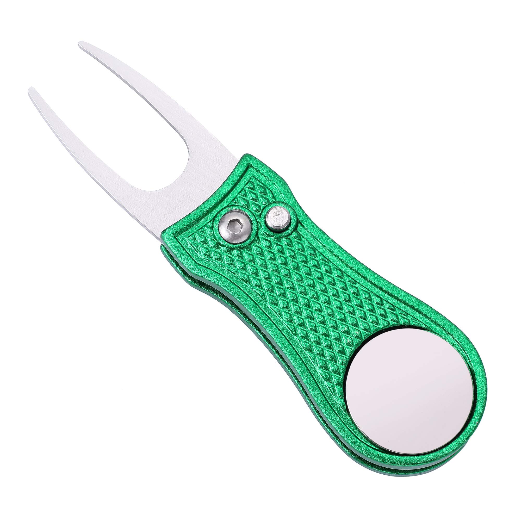 Mile High Life All Metal Foldable Golf Divot Tool with Pop-up Button & Magnetic Ball Marker (Green Bone)