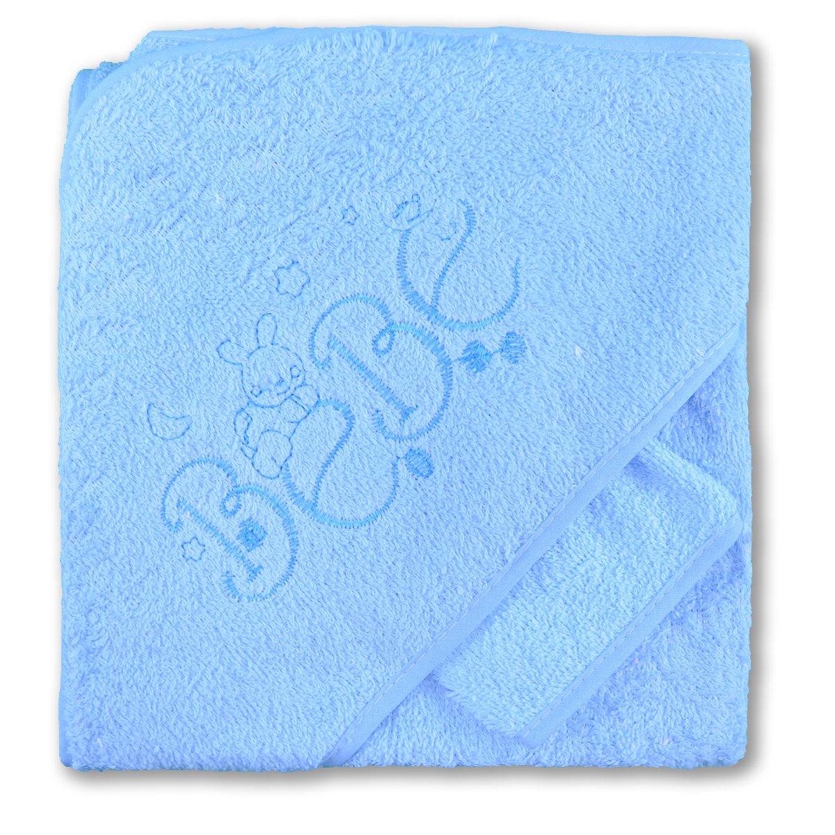 Pekitas Baby's Hooded Bath Cape 75 x 75 cm and Flannel 100% Cotton Embroidered Design Made in Portugal Blue-2