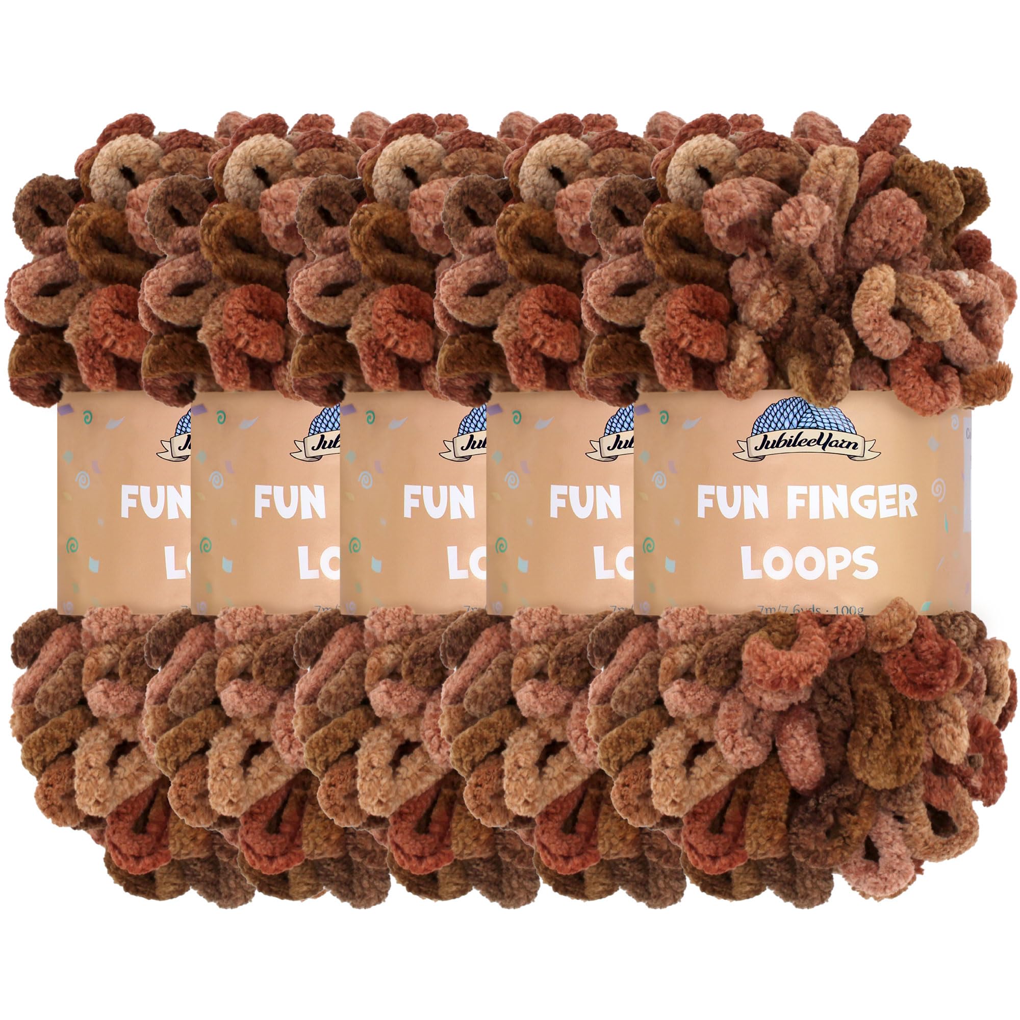 JubileeYarn Fun Finger Loops Yarn - Polyester Jumbo Weight Loop Yarn - 100g/Skein - Gaia - 5 Skeins