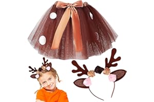 NOLITOY Reindeer Tutu Skirt with Elk Headband Set for Girls Women, Deer Tutu Skirt Elk Headband for Cosplay Party Dress Up