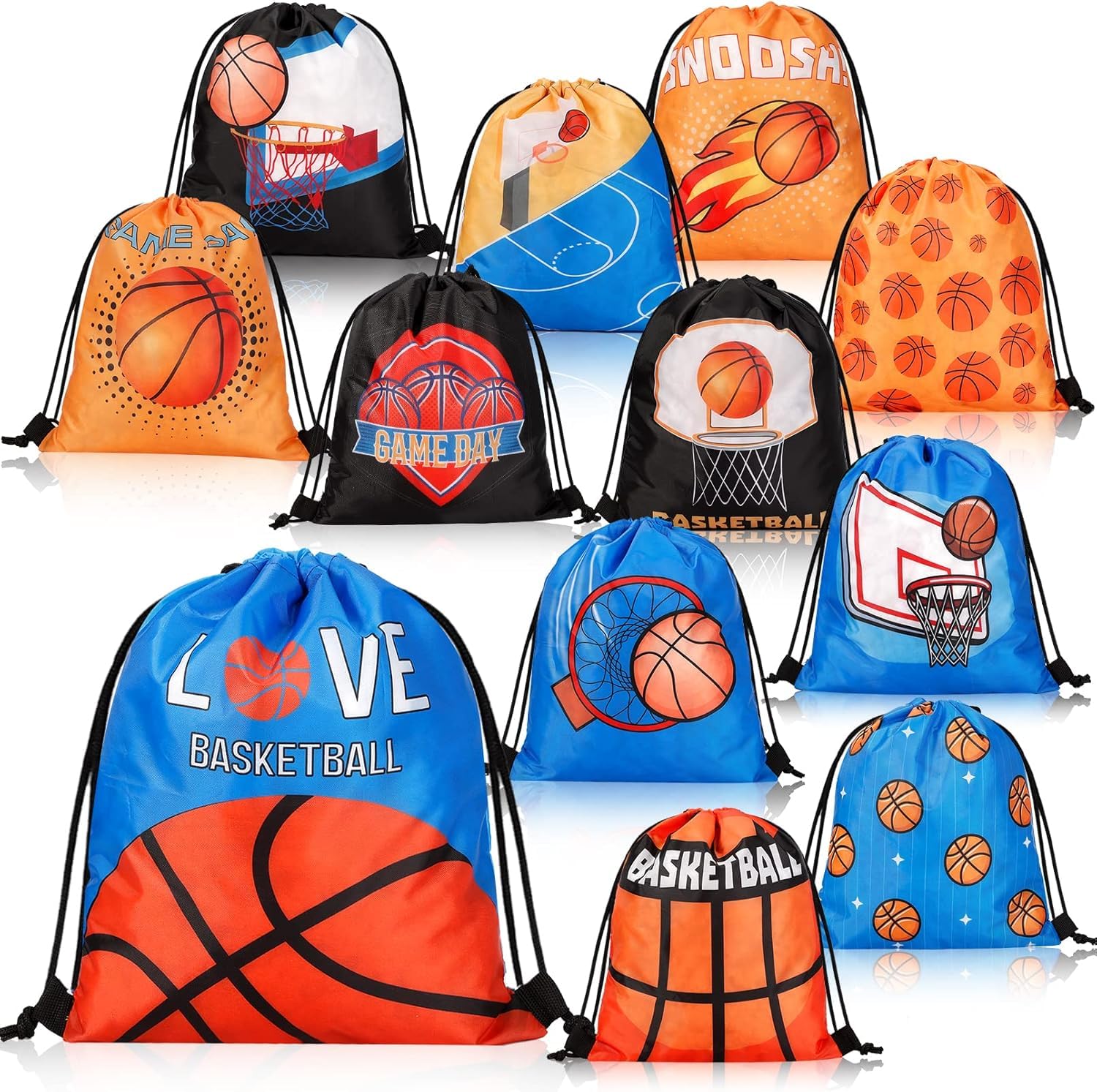 ausurme12PCS Basketball Drawstring Bags Party Favor, 12 Styles Sports Backpacks, Gifts for Party, Gym, Kids