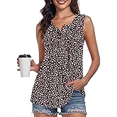 POPYOUNG Womens Summer Tank Tops Sleeveless Loose Fit Shirts Henley Button Down Casual Blouse