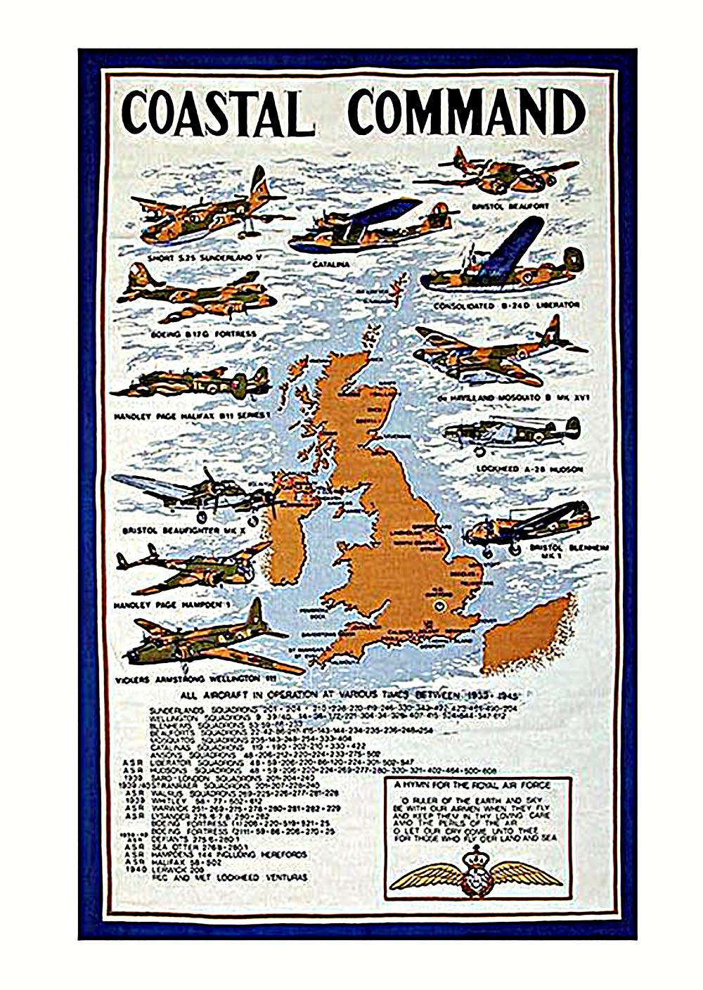 Stow Green RAF Coastal Command World War 2 Kitchen Tea Towel - 100% Cotton