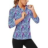 WOWENY Women's 3/4 Sleeve Athletic Golf Shirts Quarter Zip Pullover Collared T-Shirt Workout Print Tennis Top