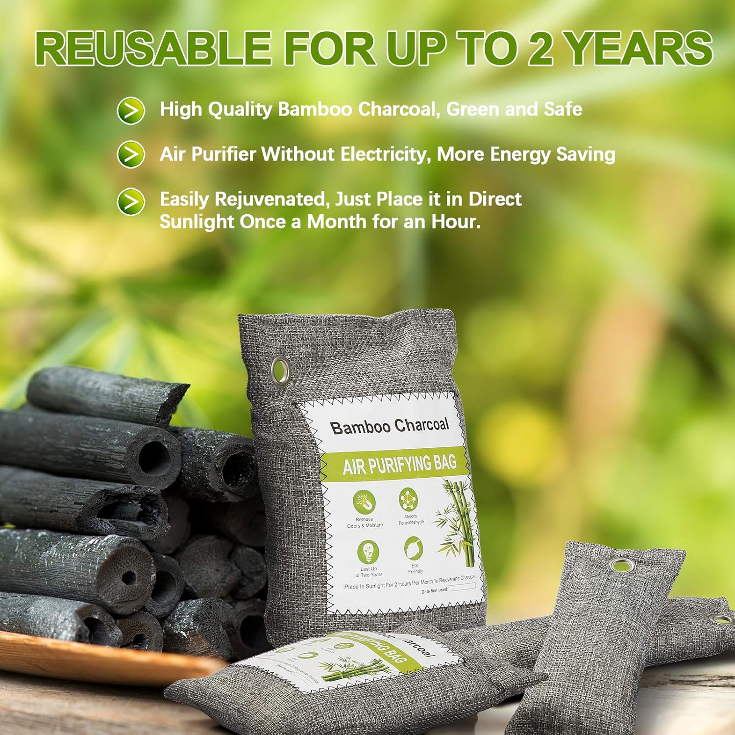 10 Pack Bamboo Charcoal Air Purifying Bag, Activated Charcoal Bags Odor Absorber, Moisture Absorber, Natural Car Air Freshener, Shoe Deodorizer, Odor Eliminators For Home, Pet, Closet ( 6x75g, 4x200g): Kitchen & Dining