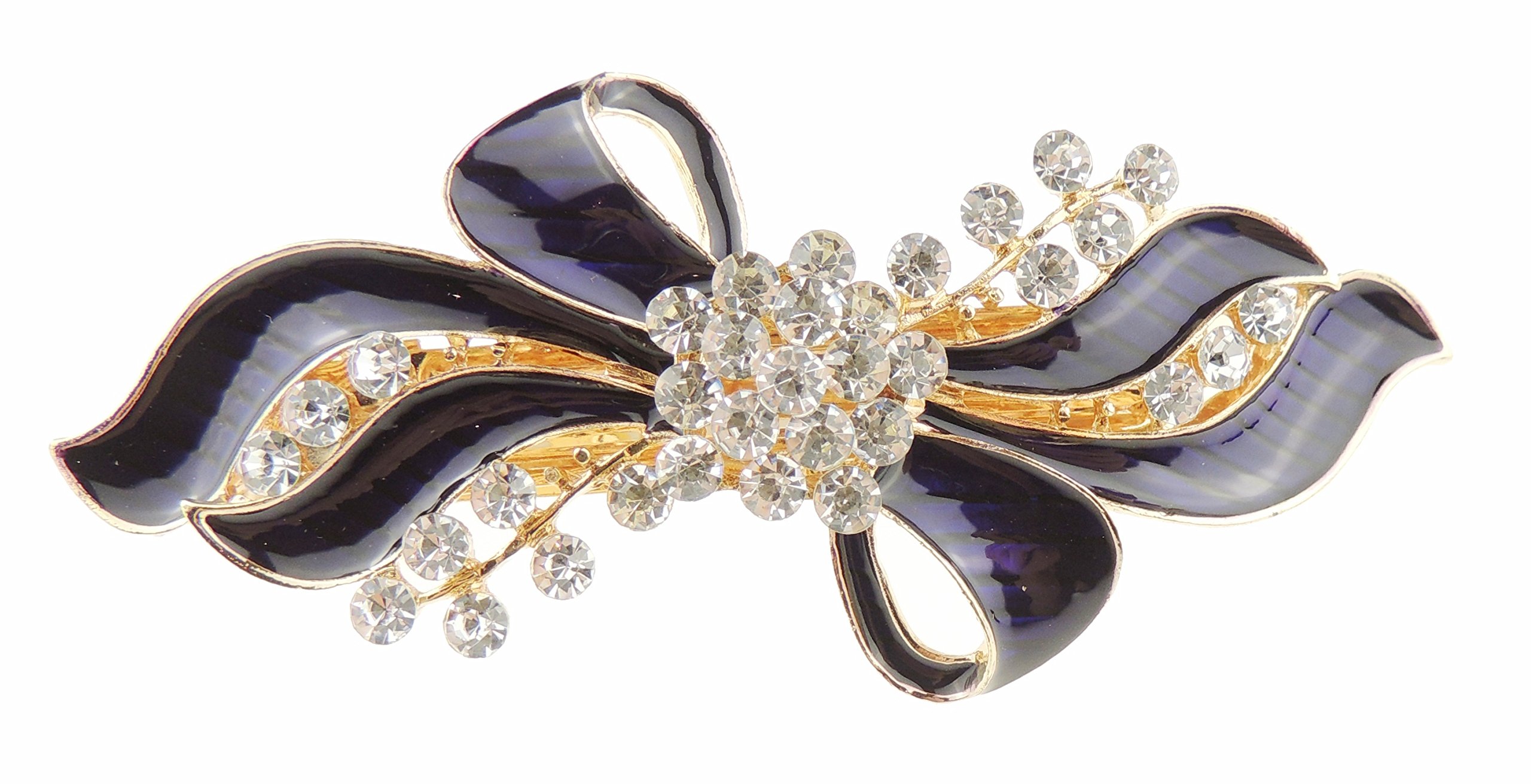 Ladies Enamel & Diamante Evening Occasion Stencil Hair Barrette Clip Swirly Bow Purple