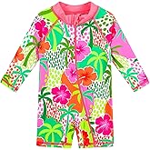 HUAANIUE Baby/Toddler Girls Long Sleeve Zipper Closure Swimsuit One Piece Swimwear with UPF50+ Sun Protection