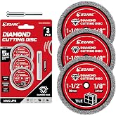 EZARC 1-1/2 Diamond Tile Cutting Wheels Durable, 1.0mm Kerf, 3-Pack | Rotary Tool Cutting Disc, Up to 5X Lifetime, 1/8" Mandrel Included, for Grout, Brick, Porcelain, Hard Epoxy
