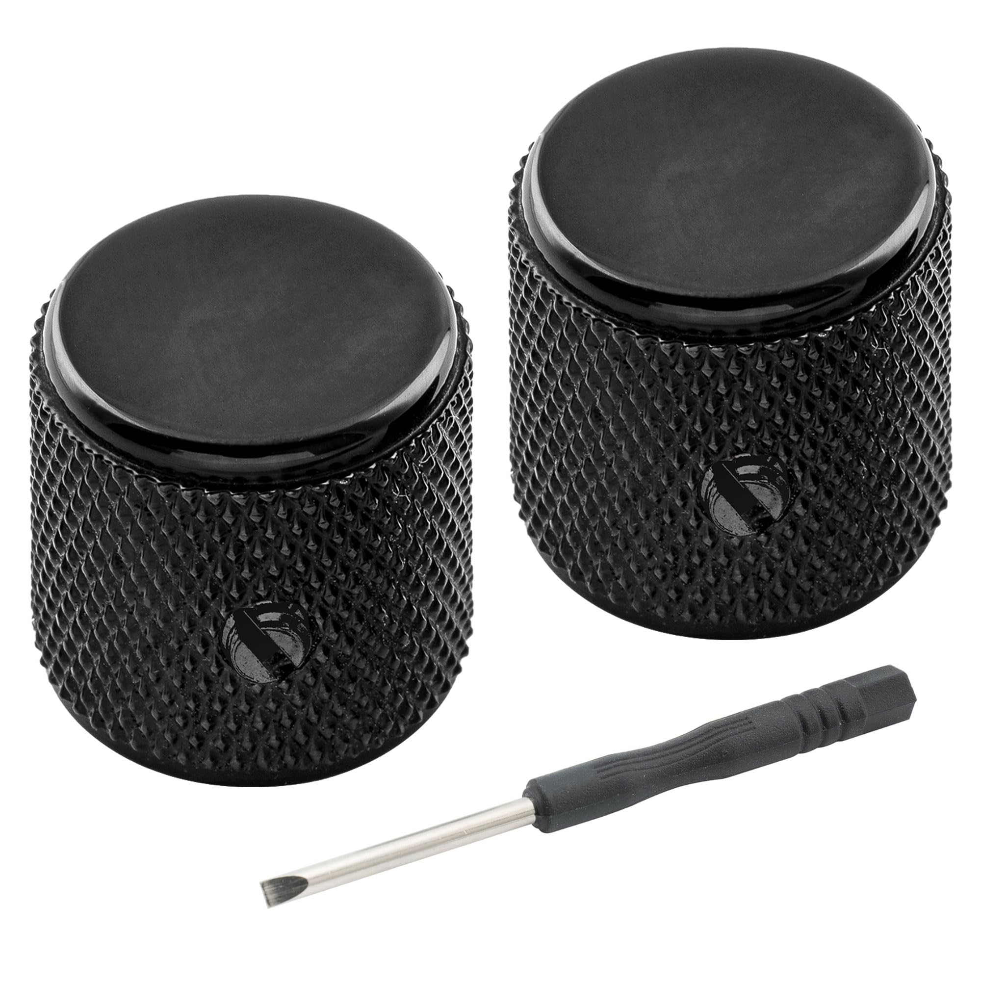 Musiclily Pro 1/4 Inch Aluminum Flat Top Universal Fitting Potentiometer Control Knob with Set Screw for Fender Mexico Player Tele Style Electric Guitar, Black (Set of 2)