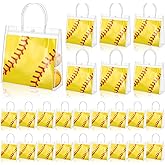 Sweetude 24 Pieces Softball Gift Goodie Bags with Handles 8x8x3.15 Inch PVC Softball Theme Party Favor Clear Treat Bags Bulk for Sports Party Competition Team Birthday Gifts