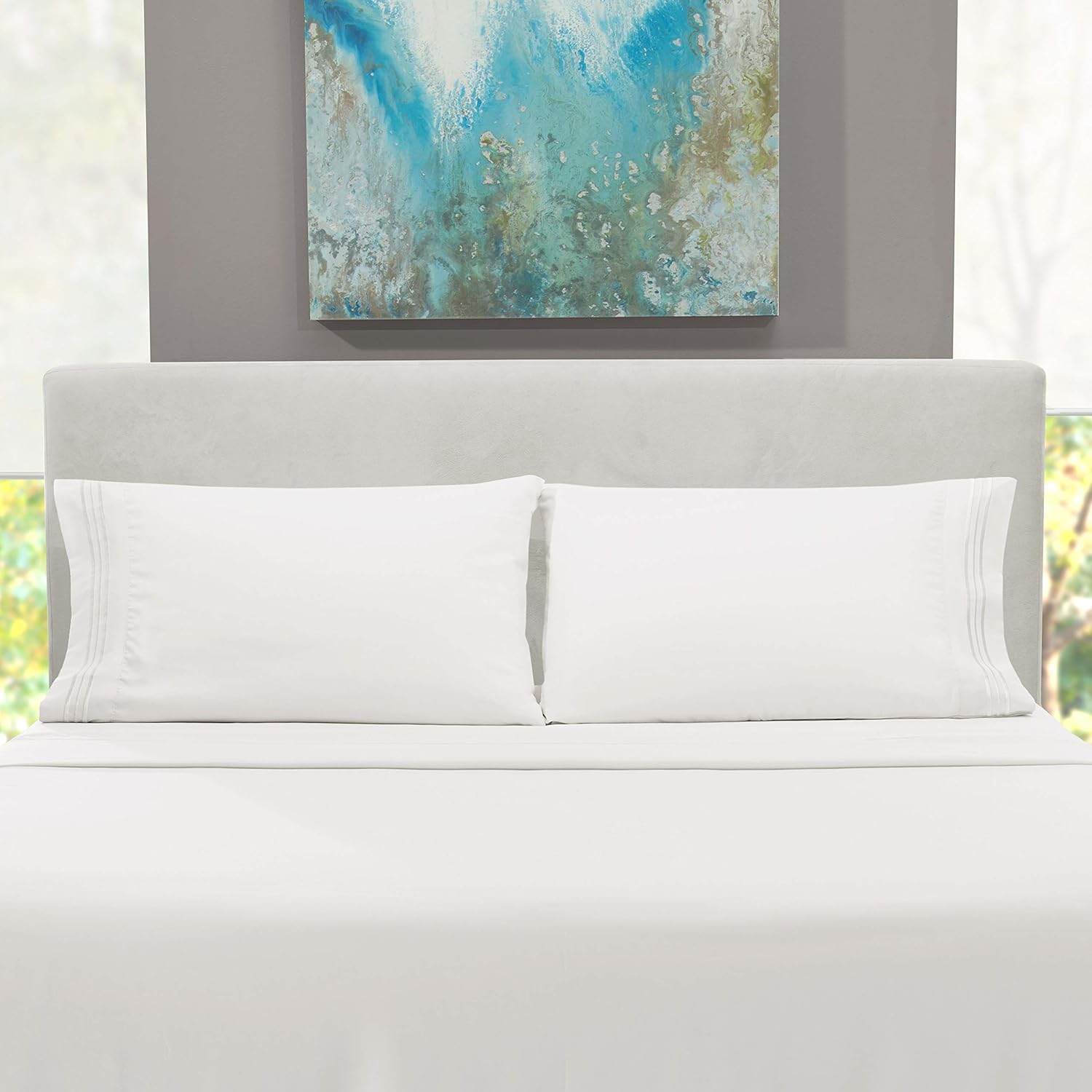 Nestl Deep Pocket King Sheets: 4 Piece King Size Bed Sheets with Fitted Sheet, Flat Sheet, Pillow Cases - Extra Soft Microfiber Bedsheet Set with Deep Pockets for King Sized Mattress - White: Home & Kitchen