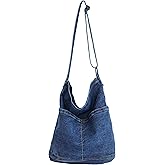 YunZh Denim Shoulder Bag for Women, Casual Style Lightweight Classic Retro Travel Shopper Hobo Bag
