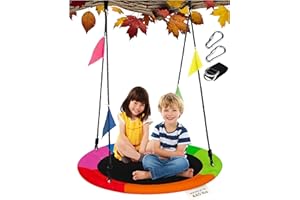 PLAYVIBE 40" Saucer Swing for Kids - Indoor or Outdoor Round Tree Swing with 440 lb Capacity - Multicolor 600D Oxford Fabric Seat Adjustable Ropes, Straps & Carabiners - Backyard or Playroom Swing