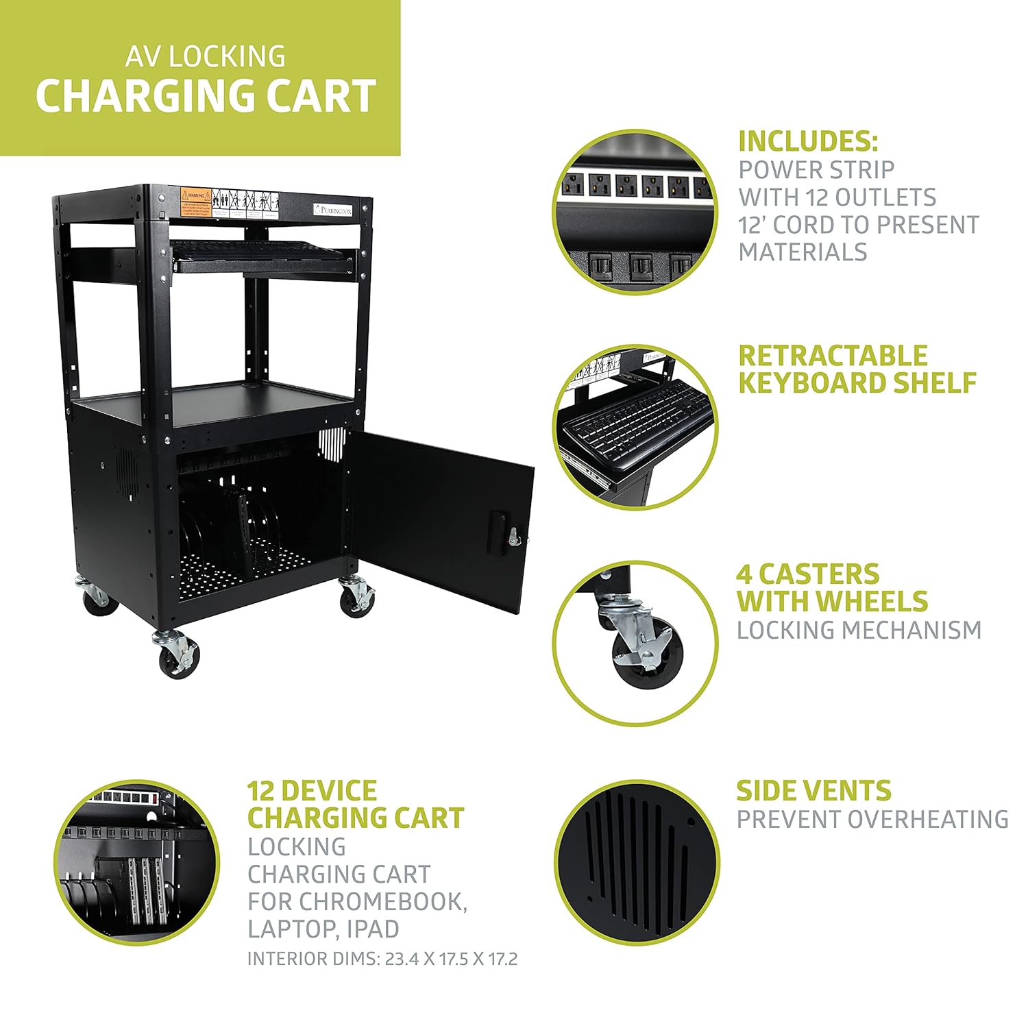 Pearington Rolling AV Cart with Adjustable Shelves: Industrial & Scientific