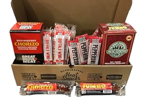Hot & Spicy Meat Snack Bulk Box, Hot Pepperoni, Smoked Sausage, Buffalo Wing & Chorizo Meat Snacks by Great Canadian Meat, Me