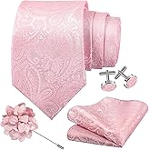 TASTION Men's Paisley Tie 3.15"(8cm) Necktie and Lapel Pin Woven Handkerchief Cufflinks Set for Men