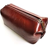 MAN & MANE Premium Leather Toiletry Bag for Men & Women – Classic Dopp Kit Travel Shaving Bag (Cognac Brown)