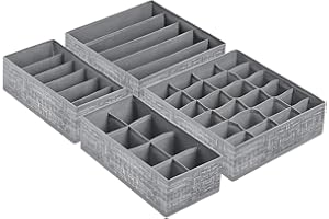 SONGMICS Set of 4 Underwear Drawer Organizers, Closet Organizers for Bras, Undies, Ties, and Socks, Foldable Fabric Storage B