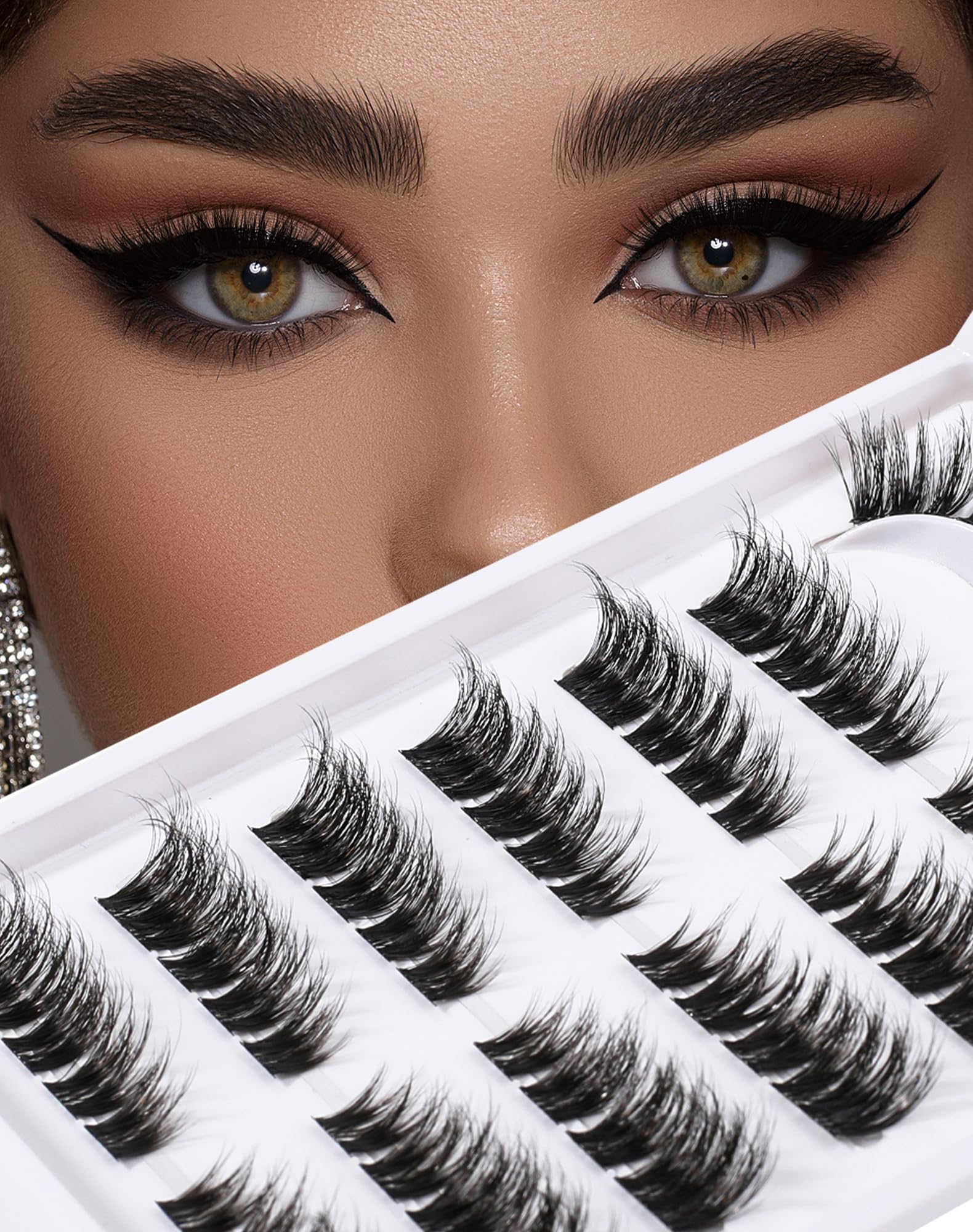 Lash Clusters Cat Eye 7 Pairs Eyelash Clusters Wispy DIY Lash That Look Like Extensions 12-15MM 3D False Eyelashes Natural Soft Fluffy Mink Individual Cluster Lashes — image 1
