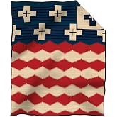 Pendleton Jacquard Unnapped Twin Blanket, 64 x 80 in, Heirloom Virgin Wool | Reversible, Ultrasuede Binding, Made in USA, Brave Star