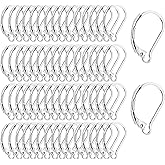 Heclia 60Pcs French Wire Earring Hooks, 17x11mm Leverback Clasps, Stainless Steel Silver Earring Findings, Smooth Open-Close Dangle Ear Wires for Jewelry Making Supplies