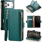 Antsturdy Compatible with iPhone 17 Pro Wallet Case Women,RFID Blocking PU Leather Phone Case Men Kickstand Flip Cover Wrist Strap Zipper Credit Card Holder Slots for Apple 17 Pro 6.3",Indigo Blue