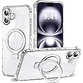 JQRZAOAK for iPhone 16 Case with Magnetic Invisible Stand [Compatible with Mag-Safe] [Military Drop Tested] Slim 16 Phone Case with Good Grip Curly Wave Edge for Women Men 6.1'', Clear