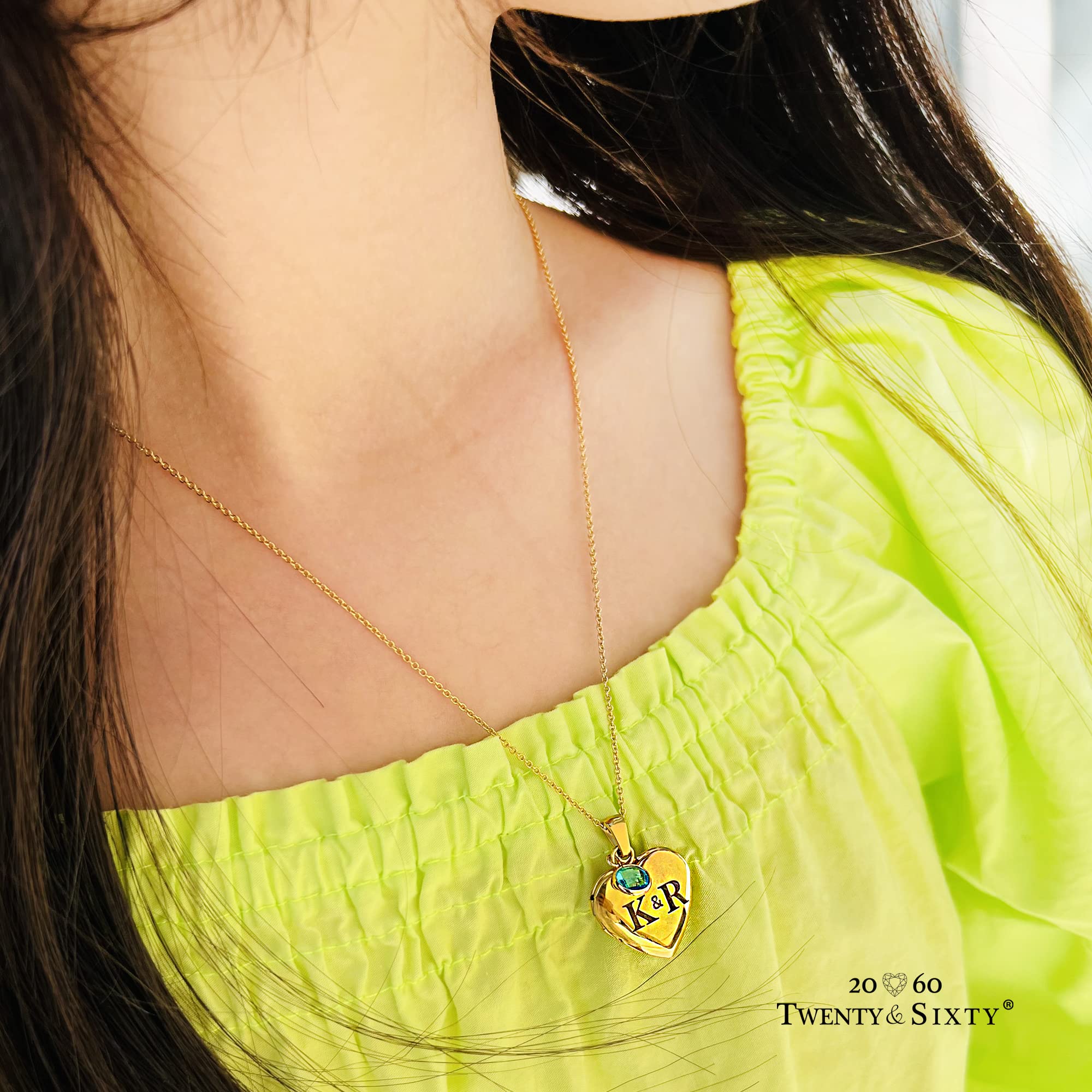 Twenty&Sixty Personalized Heart Locket Necklace for Women, Girl, Kids, Holds Pictures, Birth Flower Personalized & Engraved Picture Locket Necklace Gold/Silver/RoseGold