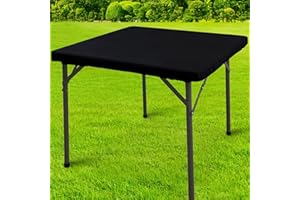 homing Square Table Cloth Cover, Waterproof Polyester Elastic Fitted Tablecloth, Washable Table Protector for Picnic, Camping, Outdoor, Easter (Black, 34" x 34")