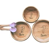 Bamboo Suction Bowls for Baby, Wooden Toddler Bowls, 5-Pc Bowl and Utensil Feeding Set (Pink)