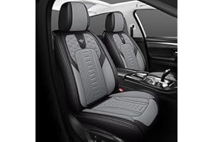 LINGVIDO Auto Seat Covers Full Set - Waterproof Faux Leather and Woven-Fabric Seat Cushions for Car, Truck, and SUV Interiors - Seat Covers for Toyota Corolla and More - Grey & Black.