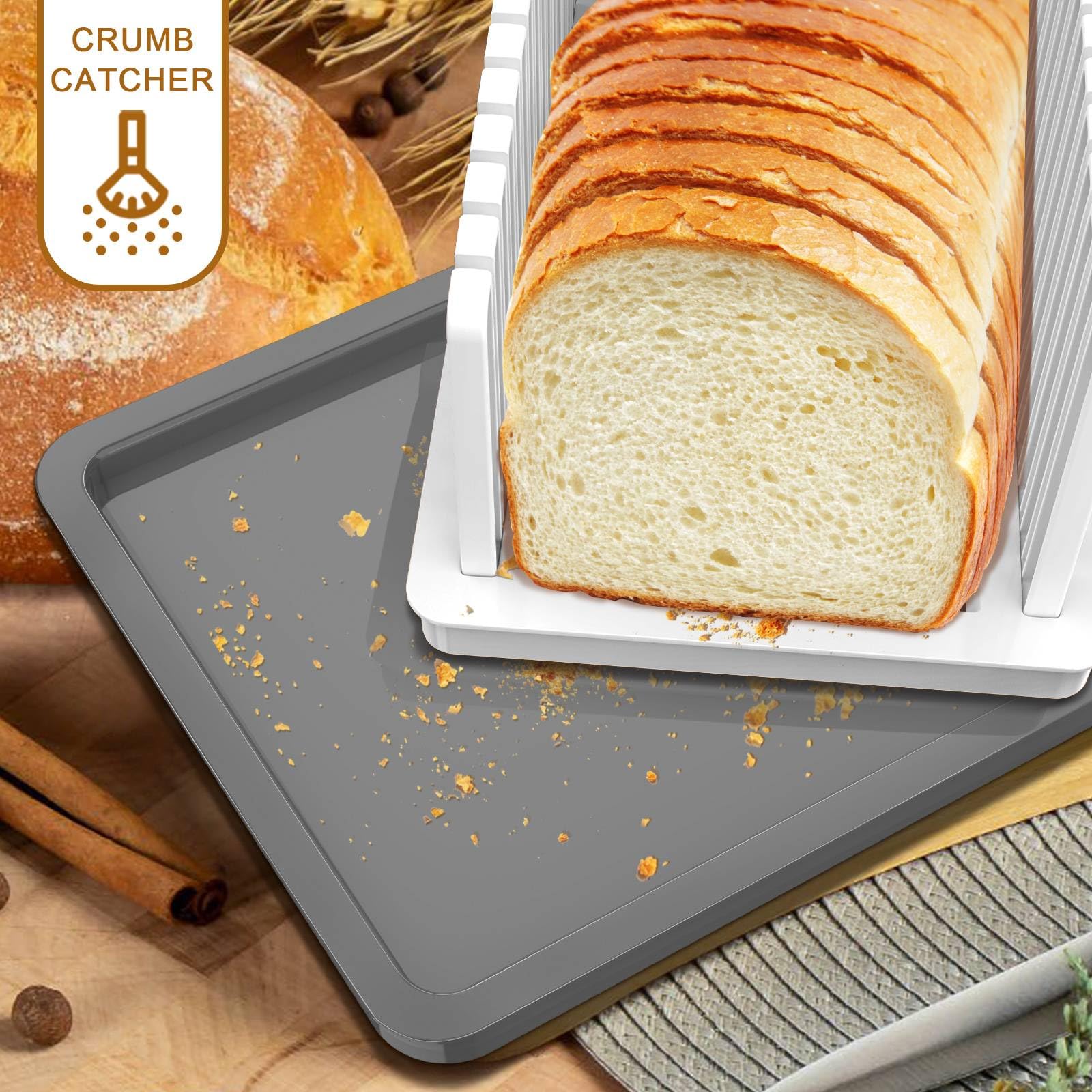 New Upgrade Bread Slicer for Homemade Bread, Bread Slicing Guide Adjustable Width, Foldable and Compact Cutting Guide with Crumb Tray, Suitability for Homemade Bread, Bagels, Cakes