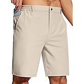 UPGET Mens Casual Dress Shorts 9 Inch Elastic Waist Quick Dry Lightweight Khaki for Travel Golf Work with 3 Pockets