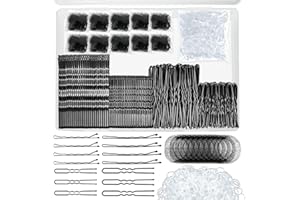 510PCS Black Bobby Pins Hair Pins Kit with Hair Net, YINGFENG Includes 100 Bobby Pins for Women, 100 U-Shaped Buns Hair Clips, 300 Hair Bands and 10 Black Hair Nets, Dance competition must haves