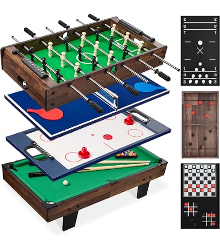 BREEZEE Mesa de Juegos 10 en 1, Futbolito, Billar, Hockey de Mesa, Ping