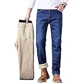 TheyLook Mens Fleece Lined Jeans Straight Leg Stretch Winter Warm Denim Pants