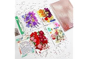 AINAZ 154 Pcs Dried Pressed Flowers for Resin, Pressed Flowers, Dried Flowers for Crafts, Evatage Real Pressed Flowers with Tweezers, Edible Flowers, Epoxy Resin Jewelry Molds, Candle, Nails Decor.