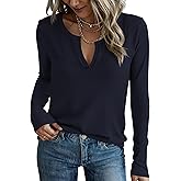 PRETTYGARDEN Long Sleeve Shirts for Women 2026 Fall V Neck Waffle Basic Tee Dressy Casual Winter Blouses Knit Tunic Tops