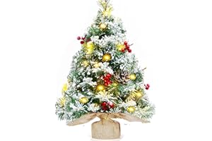YOLOK Tabletop White Christmas Tree Xmas Desktop Mini Tree with Decorations, 23.6 inch Artificial Small Christmas Tree Tablet