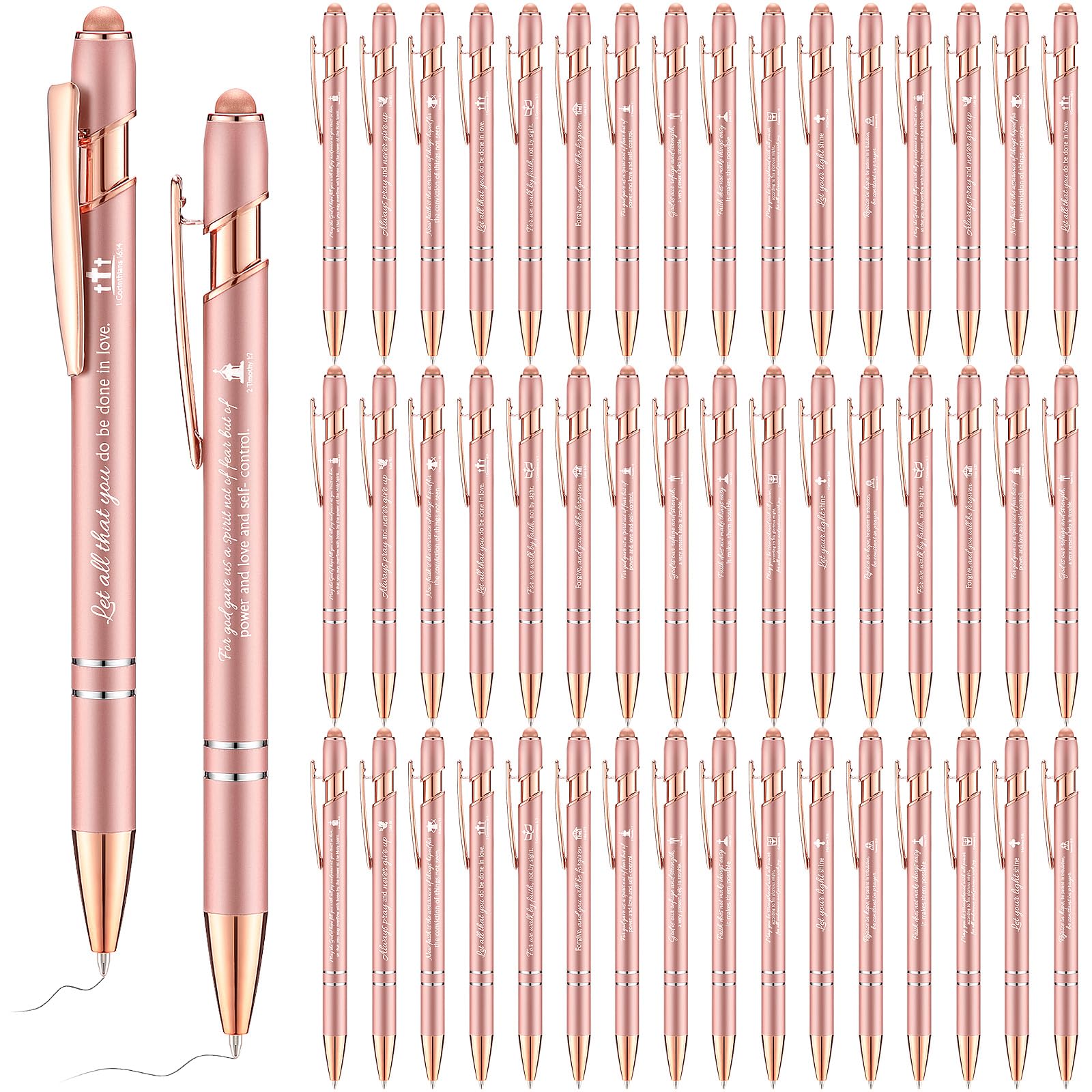 Photo 1 of Chuangdi 48 Pcs Bible Verse Ballpoint Pens Christian Pens Bulk Inspirational Quotes Pens Bible Scripture Black Ink Pens Motivational Pen for Women Men Office Writing Gifts (Rose Gold, Bible Verse)