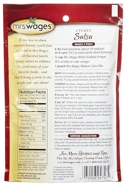 MRS. WAGES MEDIUM SALSA CANNING MIX, 4 OZ PACKAGES (PACK OF 6)