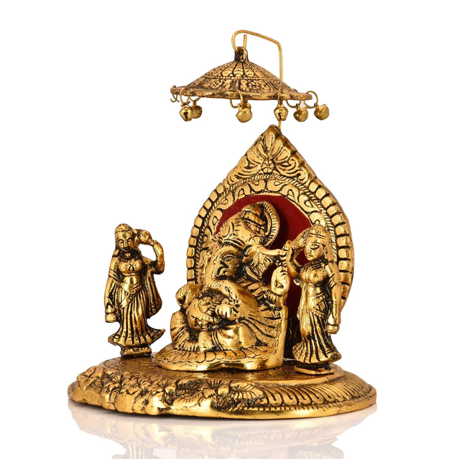 Golden Ganesh Idol Ganpati Statue Ridhi Sidhi Brass Ganesha Idol