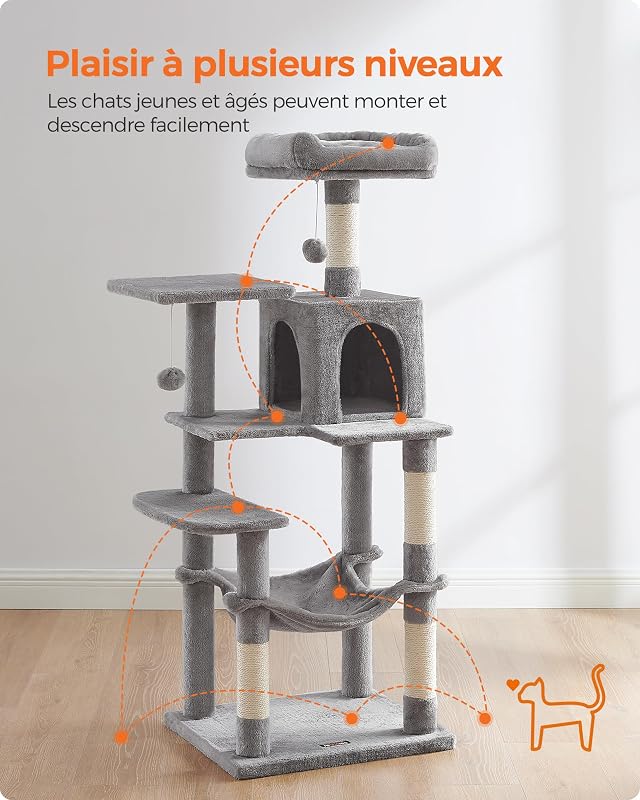 Arbre à Chat, Hauteur 143 cm, Taille M, Multi-Niveaux