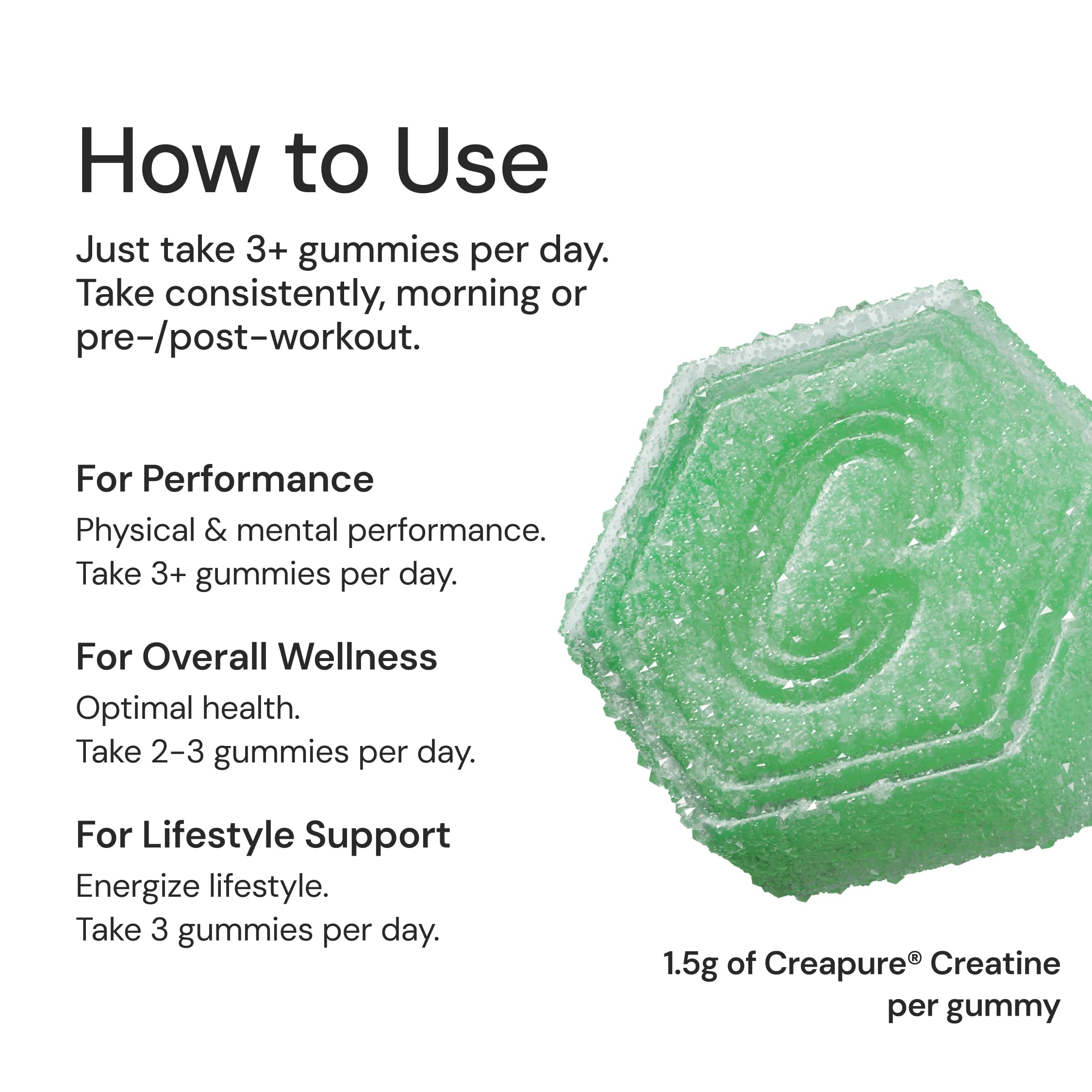 Creatine Monohydrate Gummies for Men & Women - Boost Focus, Strength, and Endurance, Anti-Melting Formula, Vegan, Gluten-Free, Non-GMO, 1.5 Gram Creatine per Gummy (Sour Green Apple, 90 ct)