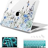 May Chen Compatible with M4 MacBook Air 15 inch Case 2025 2024 2023 A3241 A3114 M3 A2941 M2 with Liquid Retina Display & Touch ID, Plastic Hard Shell with Keyboard Cover - Blue Flowers