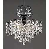 Q&S Crystal Chandelier for Dining Room,Modern Black Crystal Pendant Light,6 Lights for Kitchen Island Entryway Bathroom Offic